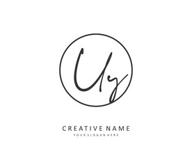 UY Initial letter handwriting and signature logo. A concept handwriting initial logo with template element.