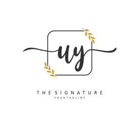 UY Initial letter handwriting and signature logo. A concept handwriting initial logo with template element.