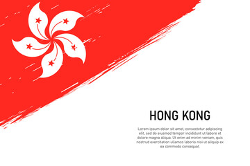 Grunge styled brush stroke background with flag of Hong Kong