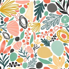 Simple Isolated Seamless Pattern of Flowers. Floral Illustration. Trendy Colors. Cute Hand Drawing Watercolor