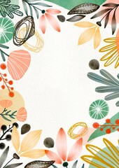 Simple Isolated Pattern of Flowers. Copy Spaced Floral Illustration. Trendy Colors. Cute Hand Drawing Watercolor. Greeting Card Template