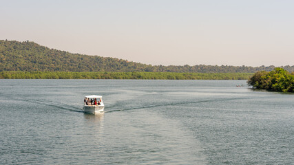 Fototapeta na wymiar Landscape and Interiors from a boathouse drive in Charpora Goa. Exotic tourism in Goa.
