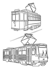 Lineart Simple Tram Isolated Drawing 