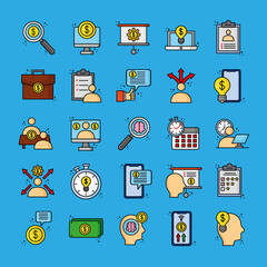 bundle of twenty five financial business set icons vector illustration design