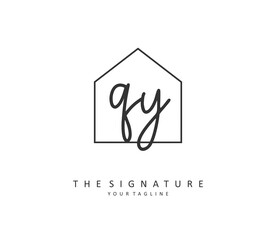 QY Initial letter handwriting and signature logo. A concept handwriting initial logo with template element.