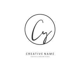 CY Initial letter handwriting and signature logo. A concept handwriting initial logo with template element.