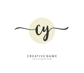 CY Initial letter handwriting and signature logo. A concept handwriting initial logo with template element.