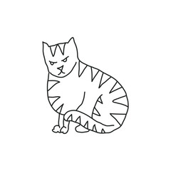 Cosy hand drawn cat with decorations. Angry. Vector illustration. Editable lines.