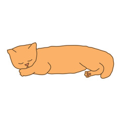 Cosy hand drawn cat. Sleeping. Lying. Vector illustration. Editable lines. Colored with outlines.