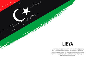 Grunge styled brush stroke background with flag of Libya