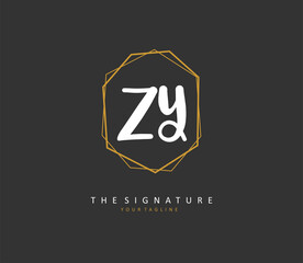 ZY Initial letter handwriting and signature logo. A concept handwriting initial logo with template element.