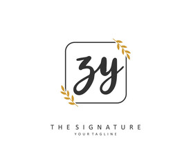 ZY Initial letter handwriting and signature logo. A concept handwriting initial logo with template element.