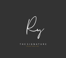 RY Initial letter handwriting and signature logo. A concept handwriting initial logo with template element.