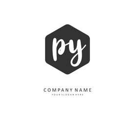 PY Initial letter handwriting and signature logo. A concept handwriting initial logo with template element.