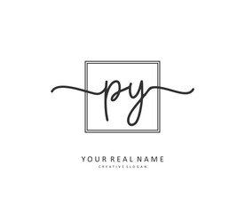 PY Initial letter handwriting and signature logo. A concept handwriting initial logo with template element.