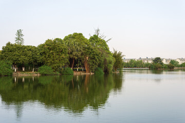 Fototapeta na wymiar horticultural mountain artificial lake park at mianyang,china.