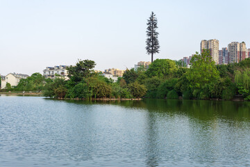 horticultural mountain artificial lake park at mianyang,china.