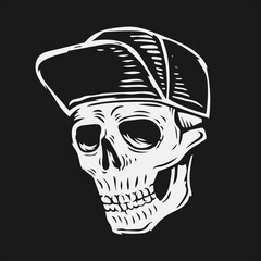 hand drawing skull wearing hat vector illustration