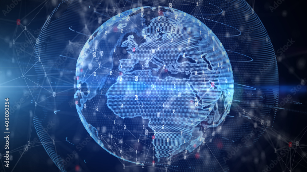 Poster technology network data connection, digital data network and cyber security, futuristic global and s
