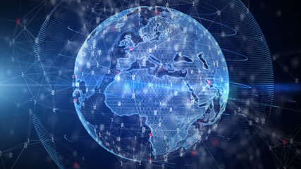 Technology Network Data Connection, Digital Data Network and Cyber Security, Futuristic Global and Social Network Connection Background Concept, 3D rendering