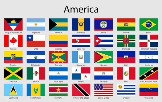 Set of flags American countries, All America flag