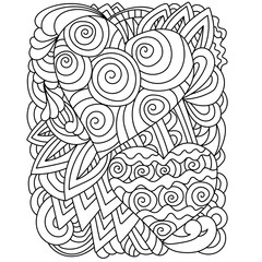Ornate coloring page with hearts and spiral curls, Anti stress coloring for Valentine's day
