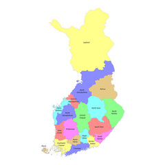 High quality labeled map of Finland with borders of the regions