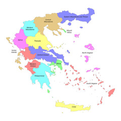 Fototapeta na wymiar High quality labeled map of Greece with borders of the regions