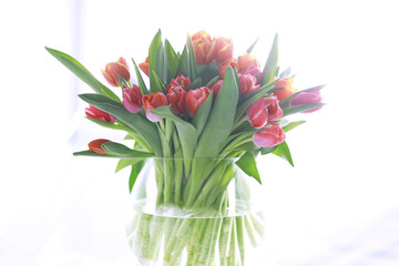 Flowers, spring holidays and home decor concept - Bouquet of beautiful tulips, floral background