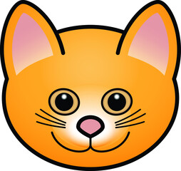 Head of a domesticated pet cat with a pink nose and yellow eyes. Ginger coat.