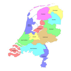 High quality colorful labeled map of Netherlands with borders