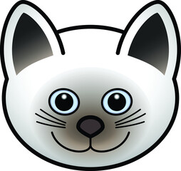 Head of a domesticated pet cat with a brown nose and blue eyes. Siamese seal point coat pattern.