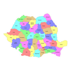 High quality labeled map of Romania with borders of the regions
