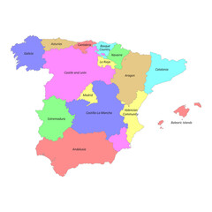 High quality colorful labeled map of Spain with borders