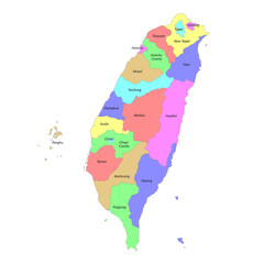 Obraz premium High quality labeled map of Taiwan with borders of the regions
