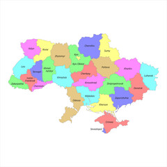 Fototapeta premium High quality colorful labeled map of Ukraine with borders