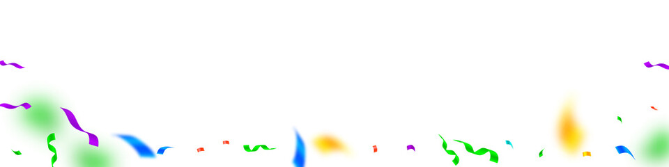 Streamers and confetti. Colorful streamers tinsel and foil ribbons. Confetti falling rain on white background. Brilliant party overlay template. Breathtaking celebration concept.