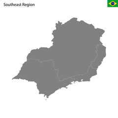 Fototapeta premium High Quality map Southeast region of Brazil, with borders