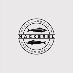 silhouette mackerel fish logo vector illustration design. seafood label symbol