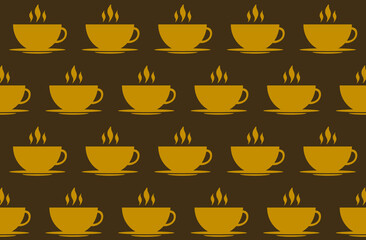 vector pattern with coffee cups. hot coffee with steam in a cup