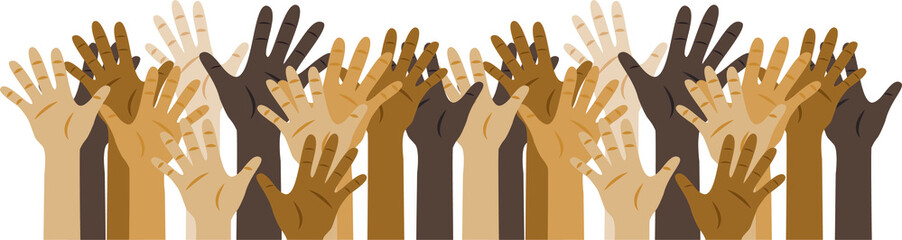 vector set of hands with fingers of different skin colors. hands of people of different races.