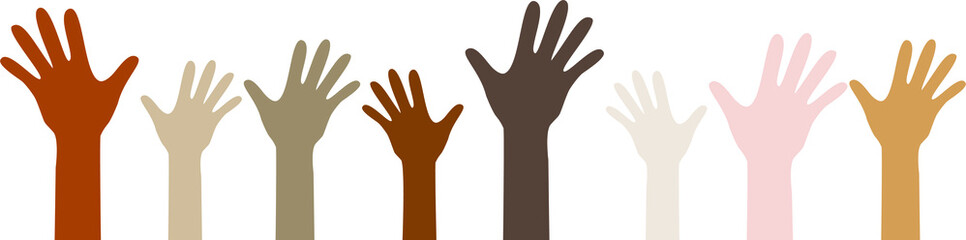 vector set of hands with fingers of different skin colors. hands of people of different races.