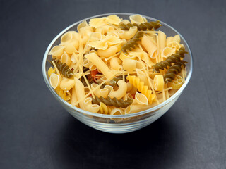 italian pasta in on a white plate. flour products and food in cooking