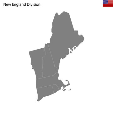 High Quality map of New England division of United States of America with borders