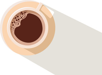 vector cup with coffee. top view of cup of coffee with froth and bubbles.
