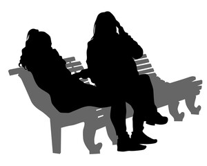 People sit on a park bench. Isolated silhouettes of people on a white background