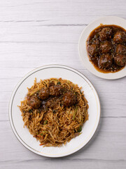 Chow mein and manchurian  stock photo.