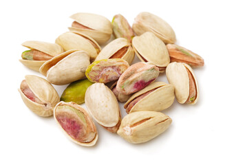 Pistachios on white background