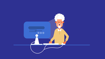 Cartoon Character Working on Computer System