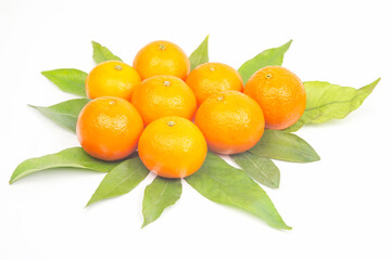 Mandarin with leaves on a white background